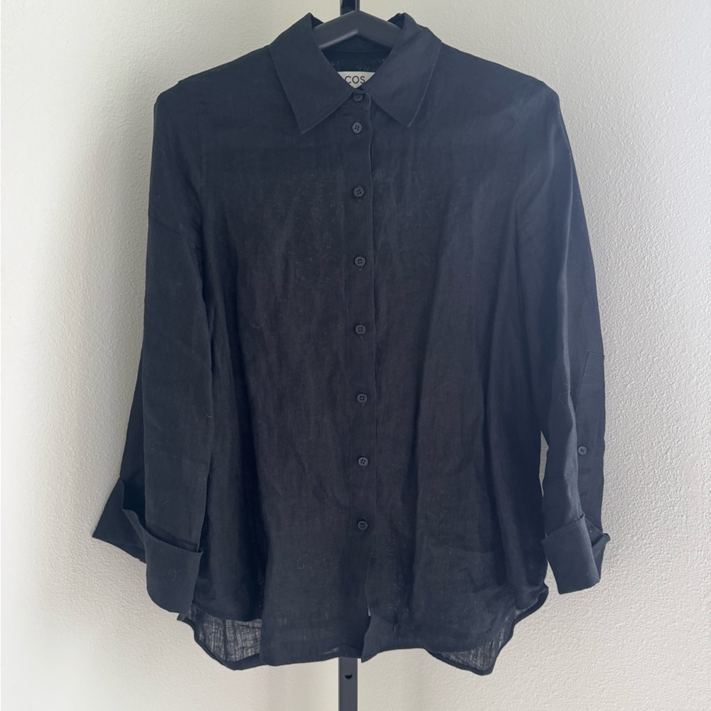 COS Black Women’s Linen Shirt with big cuff
